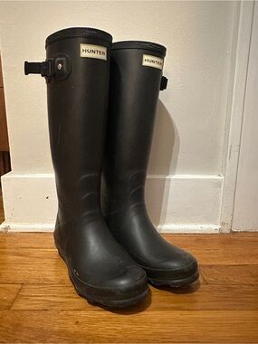 Hunter Tall Black Rubber Rain Boots with Side Buckle